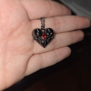 Black Heart Pendant Necklace with Red Gemstone